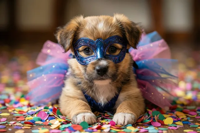 Puppy in carnavalskostuum
