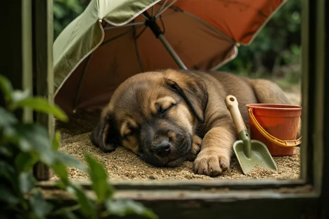 Een zomerdutje voor de puppy