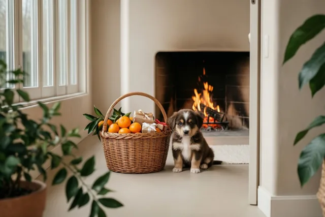 Een hondje viert gezellig mee