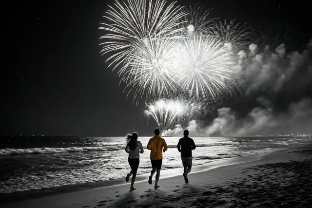 Kleurrijke jaarwisseling op het strand