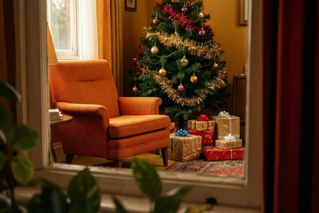 Kerst achter het seventiesraam