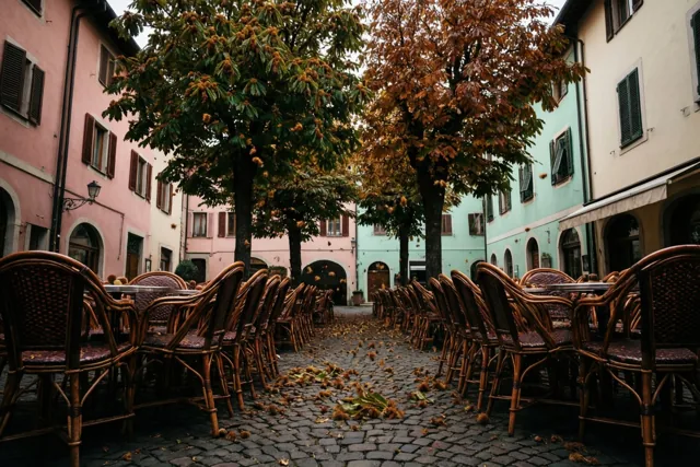 Het dorpsplein in herfsttooi