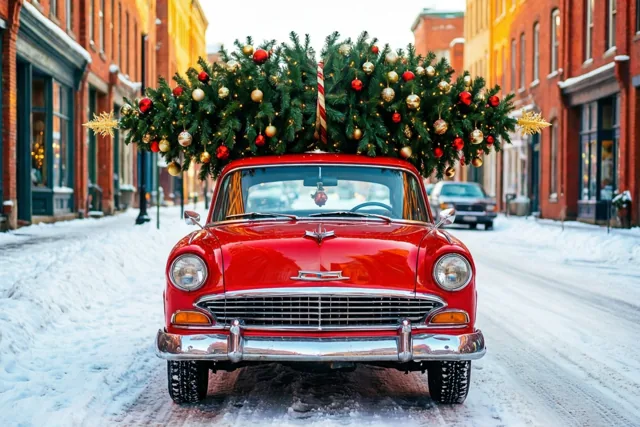 Een oldtimer vol kerstzin