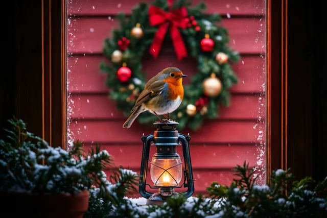 Warme kerst van een roodborstje