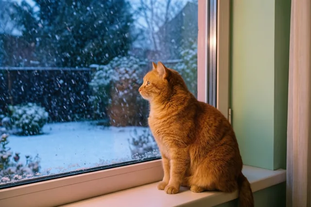 Poes kijkt naar de winter