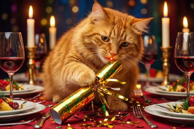 Nieuwjaarsstreken van een rosse kat