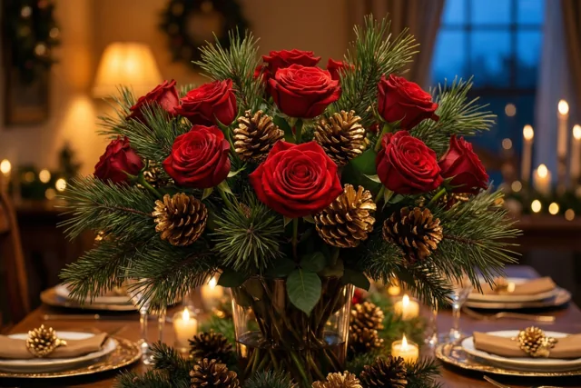 Rode rozen aan het kerstdiner