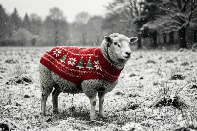 Kersttrui boven op de wol