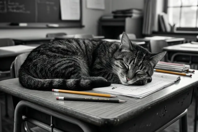 De kat neemt blokpauze