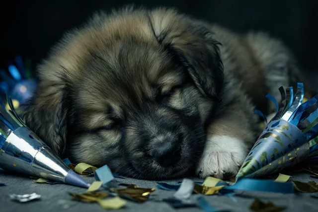 Deze puppy slaapt nieuwjaar tegemoet