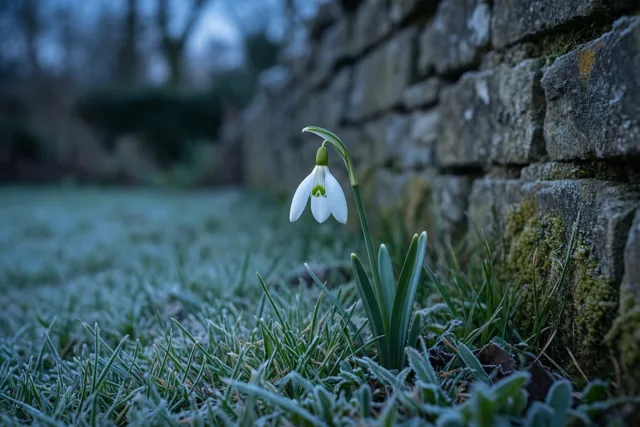 Een bloem tussen de rijp