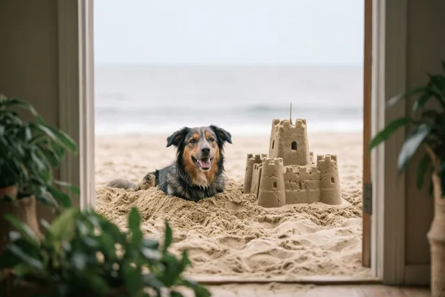 Uitzicht op een vrolijke strandhond