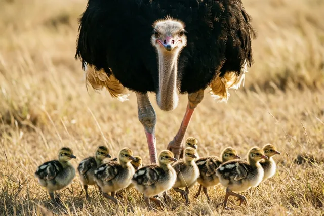 Grote struisvogel, trotse papa