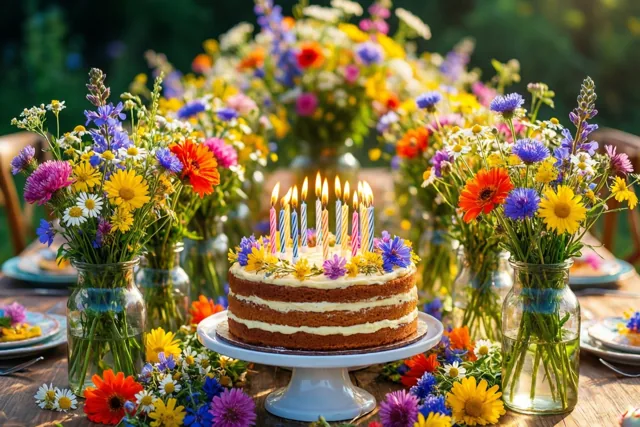 Veldbloemen rond je verjaardagstaart