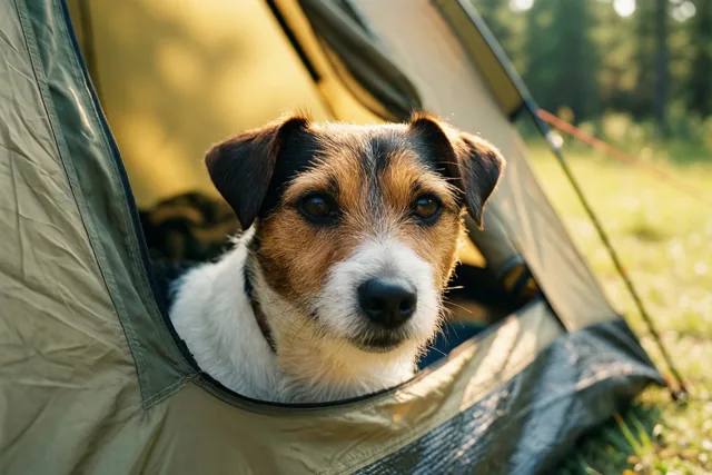 De hond gaat kamperen