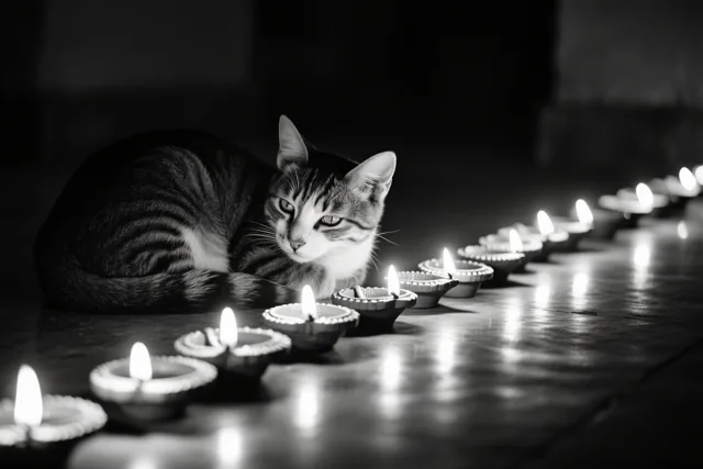 Rustige Diwali met een tijgerkat