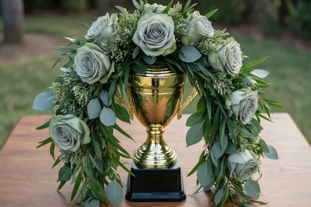 Een trofee vol bloemenhulde