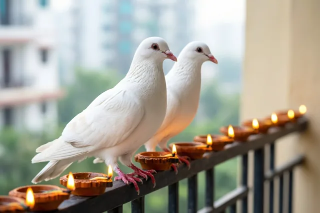 Twee duiven brengen Diwali-vrede