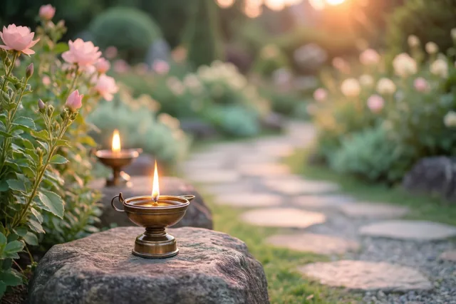 Twee lichtjes tussen de bloemen
