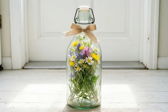 Een flesje bloemen als dank