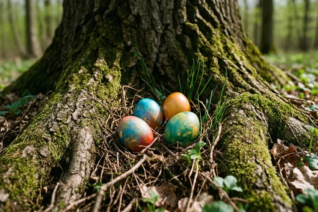 Een paasnest in het bos