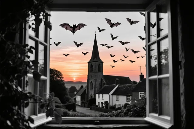 Avondvlucht achter het raam