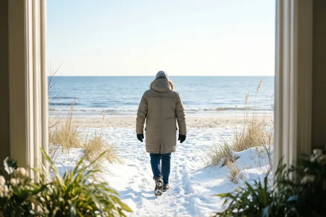 Een winterwandeling door het raam