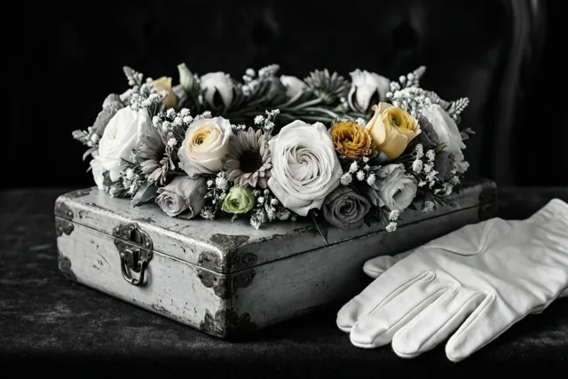 Communiebloemen uit een oude doos