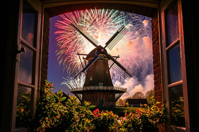 Nieuwjaarsgroet met zicht op de molen