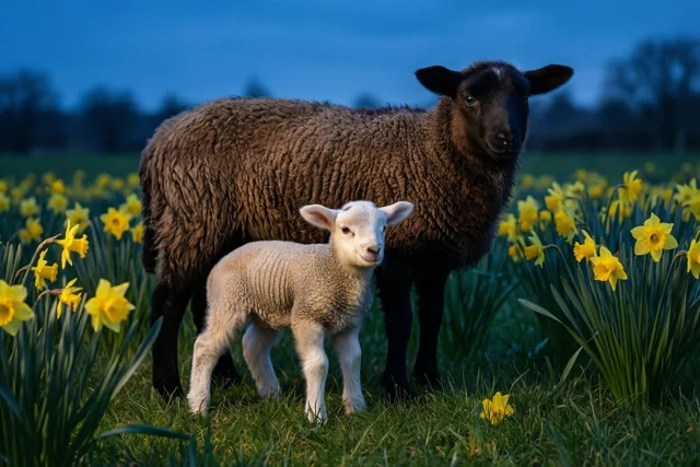Een lammetje in de lenteavond