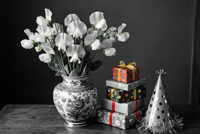 Witte lathyrus voor de jarige