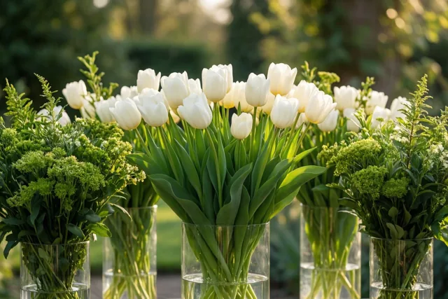 Witte tulpen in het lentegroen