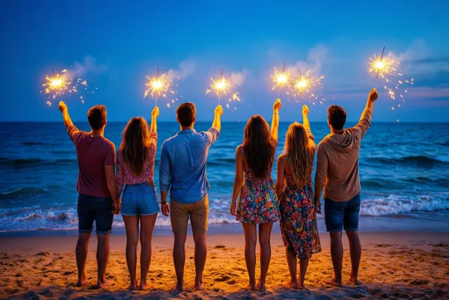 Nieuwjaar met vrienden op het strand