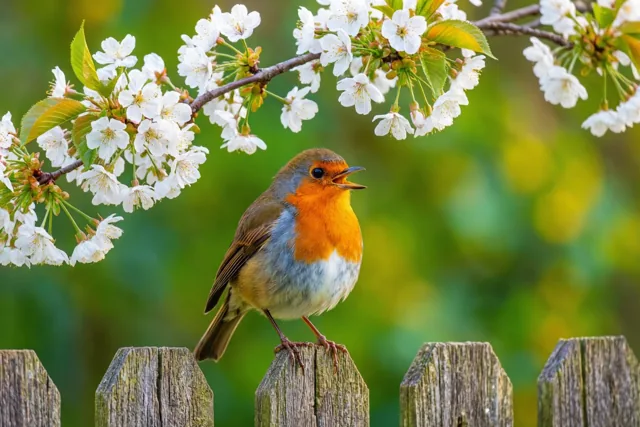 Een roodborstje zingt de lente