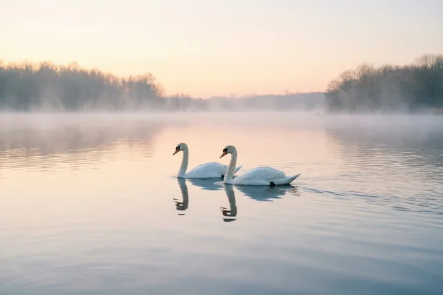 Zwanen op een zachte ochtend