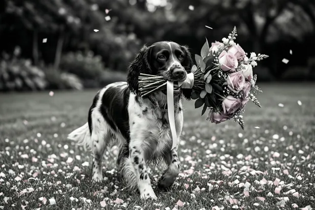 Proficiat van de bloemenhond