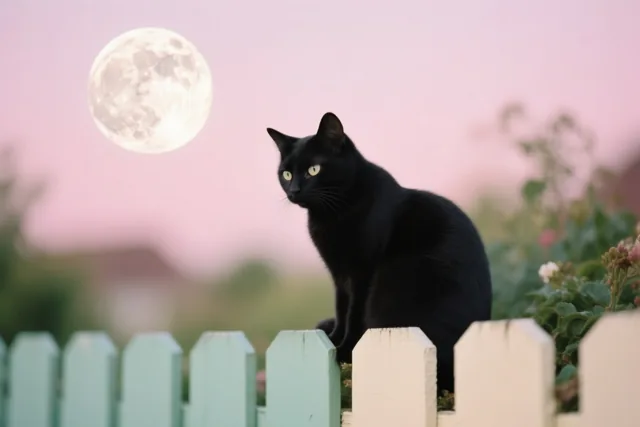 Zwarte kat, roze hemel