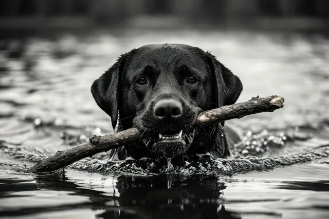 Zomaar een plonsende labrador